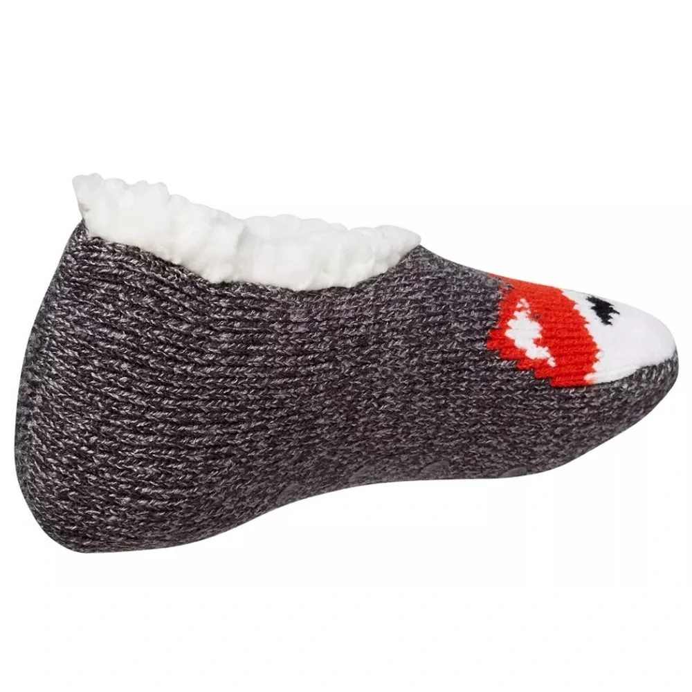 Northeast Outfitters Cozy Cabin Youth Fox Slipper Socks, Gray, Shoe Size 9K-1